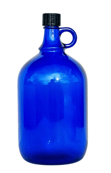 5  Liter Glasballon Flasche Wein Wasser Henkelflasche Gallone blau